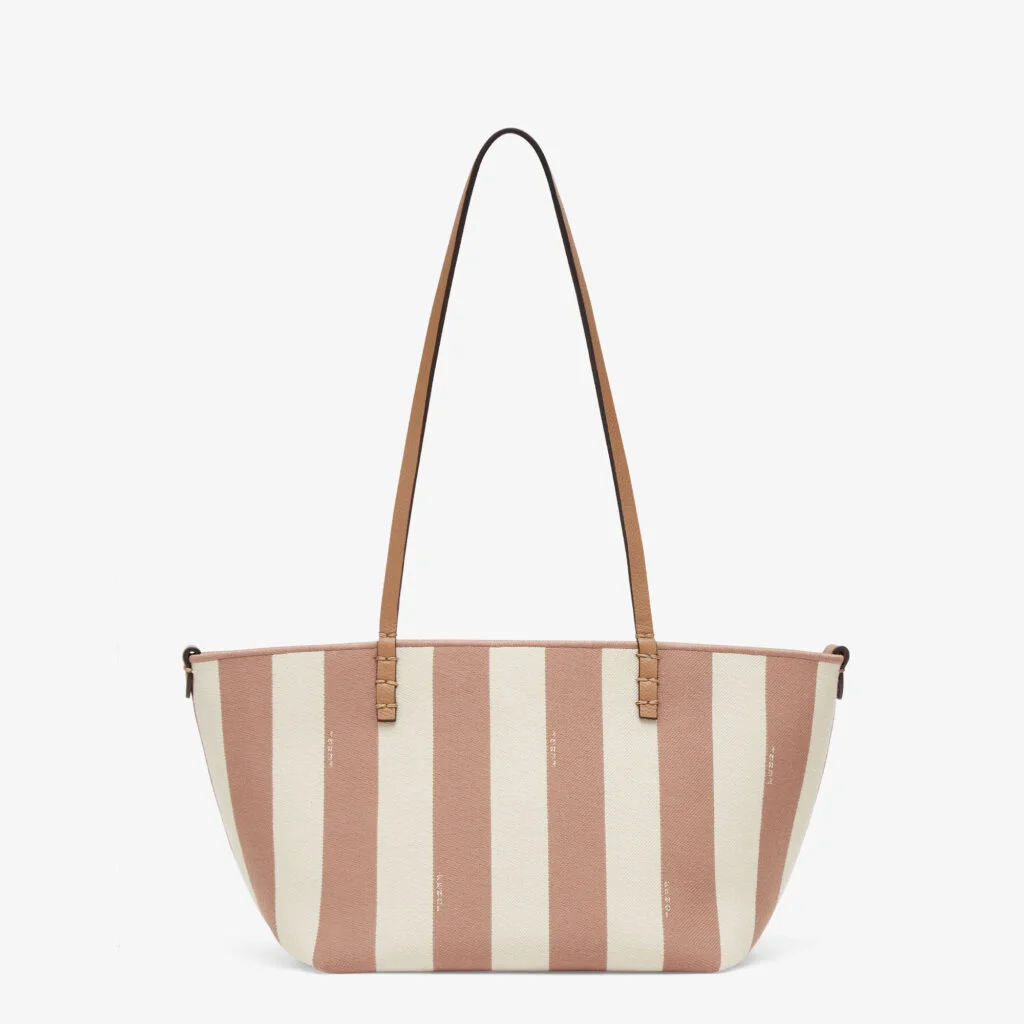 Fendi Small Roll — Pequin Striped & Beige FF Fabric Reversible Shopper