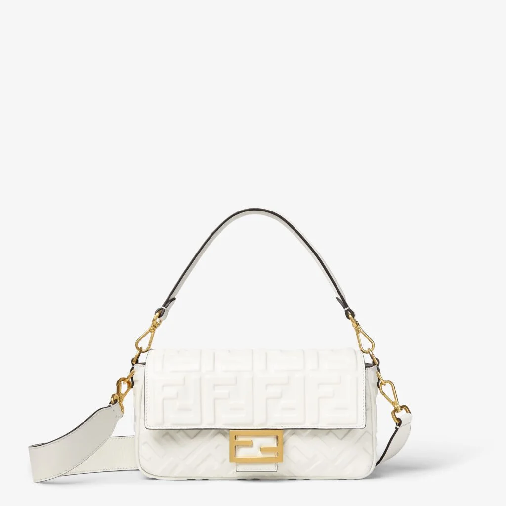Fendi Baguette — White Leather with Embossed FF Motif