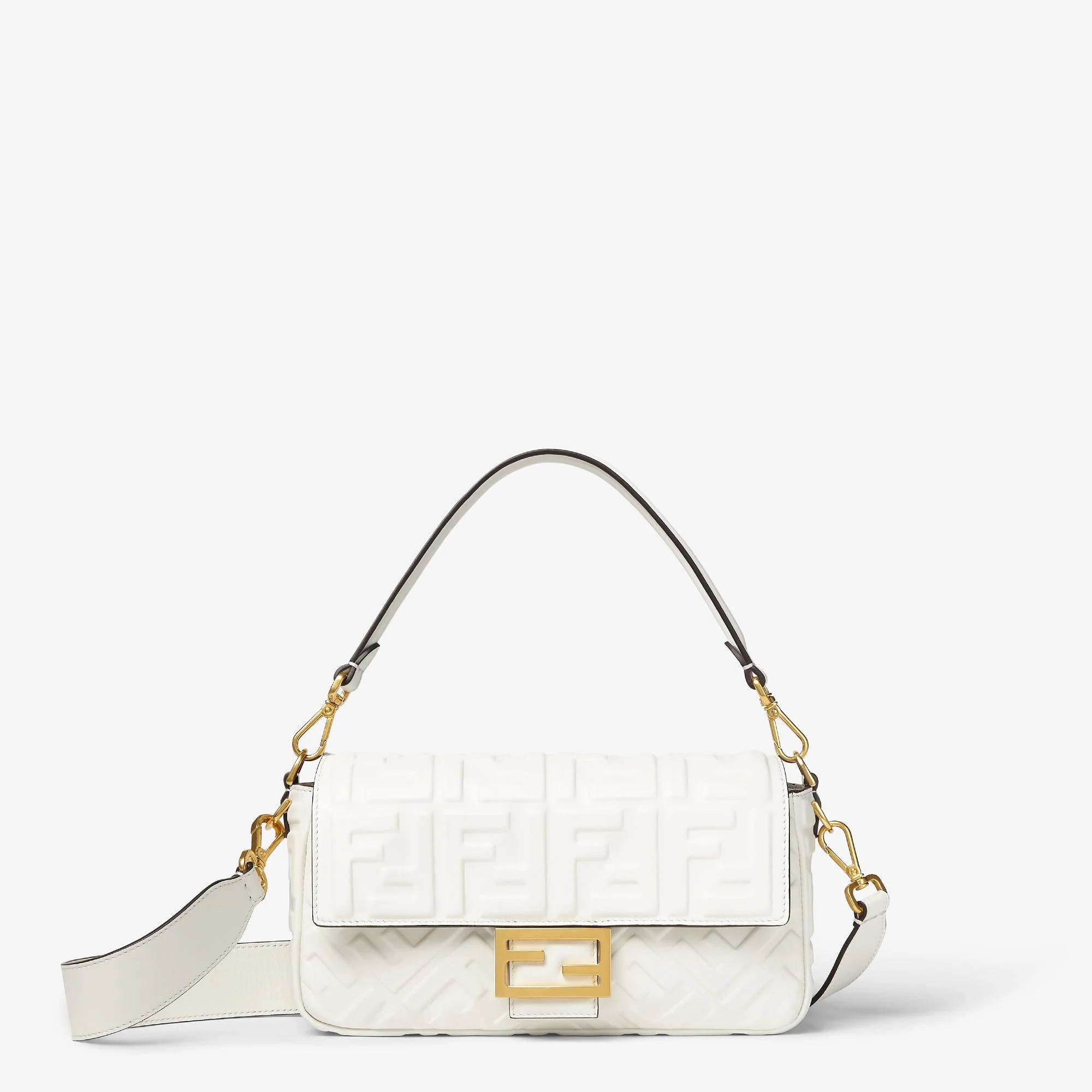 Fendi Baguette — White Leather with Embossed FF Motif