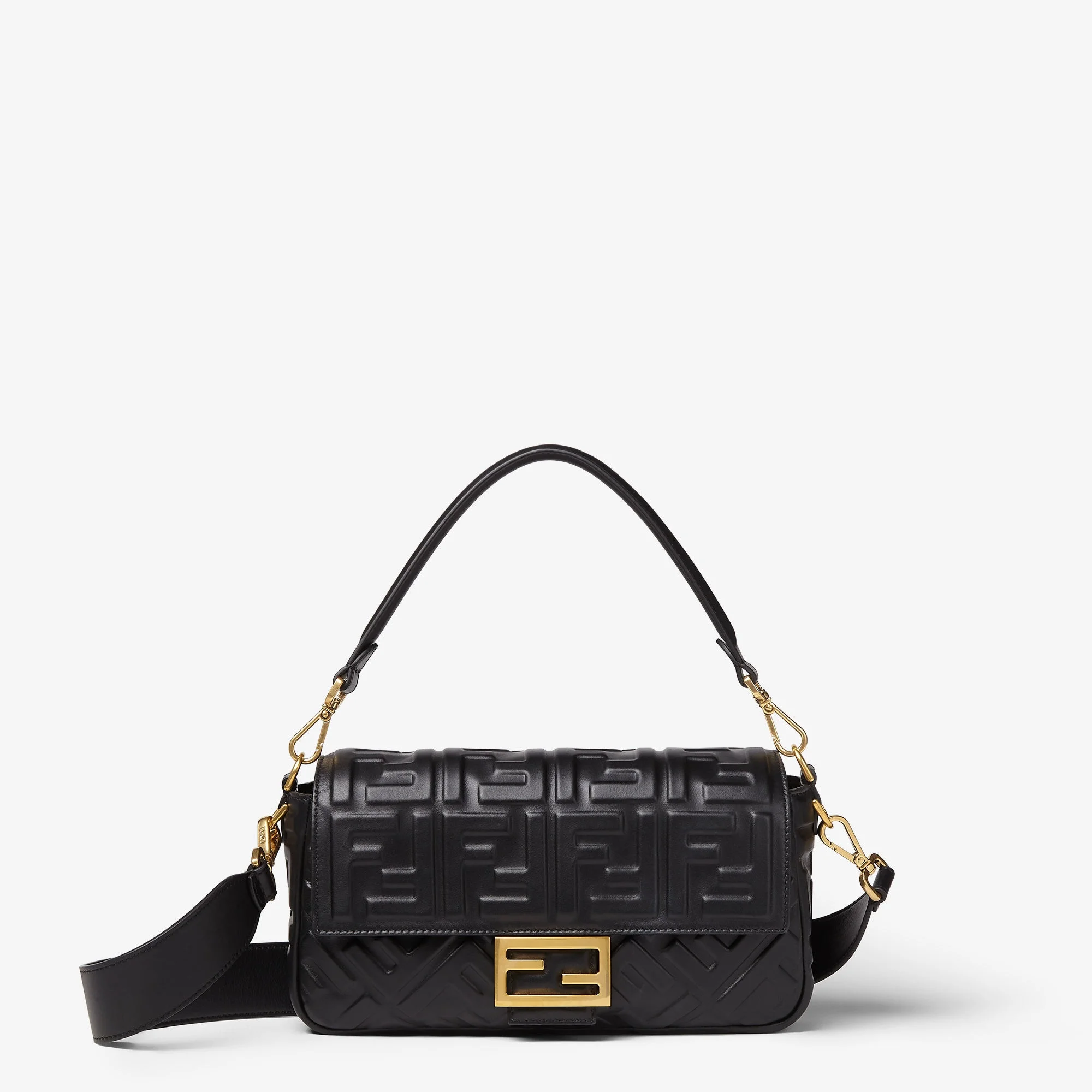 Fendi Baguette — Black Leather with Embossed FF Motif