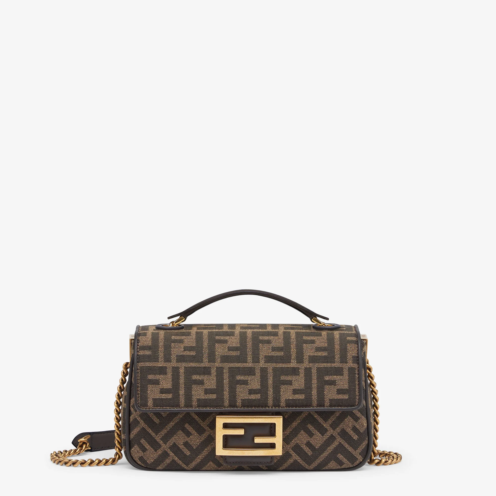 Fendi Baguette Chain Midi — Brown FF Jacquard Fabric