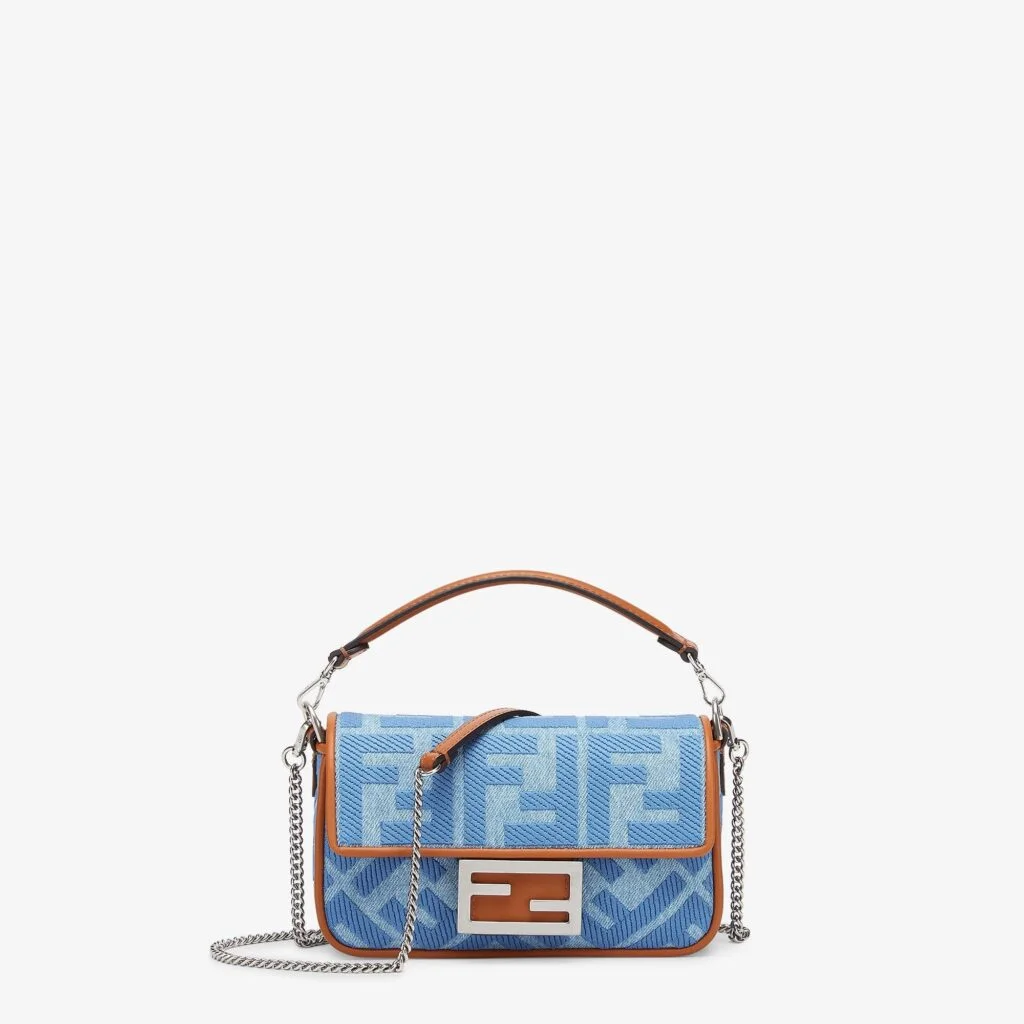 Fendi Baguette Mini — Light Blue Denim with FF Embroidery
