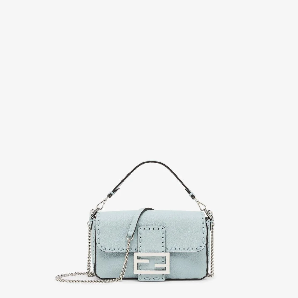 Fendi Baguette Mini Selleria — Light Blue Cuoio Romano