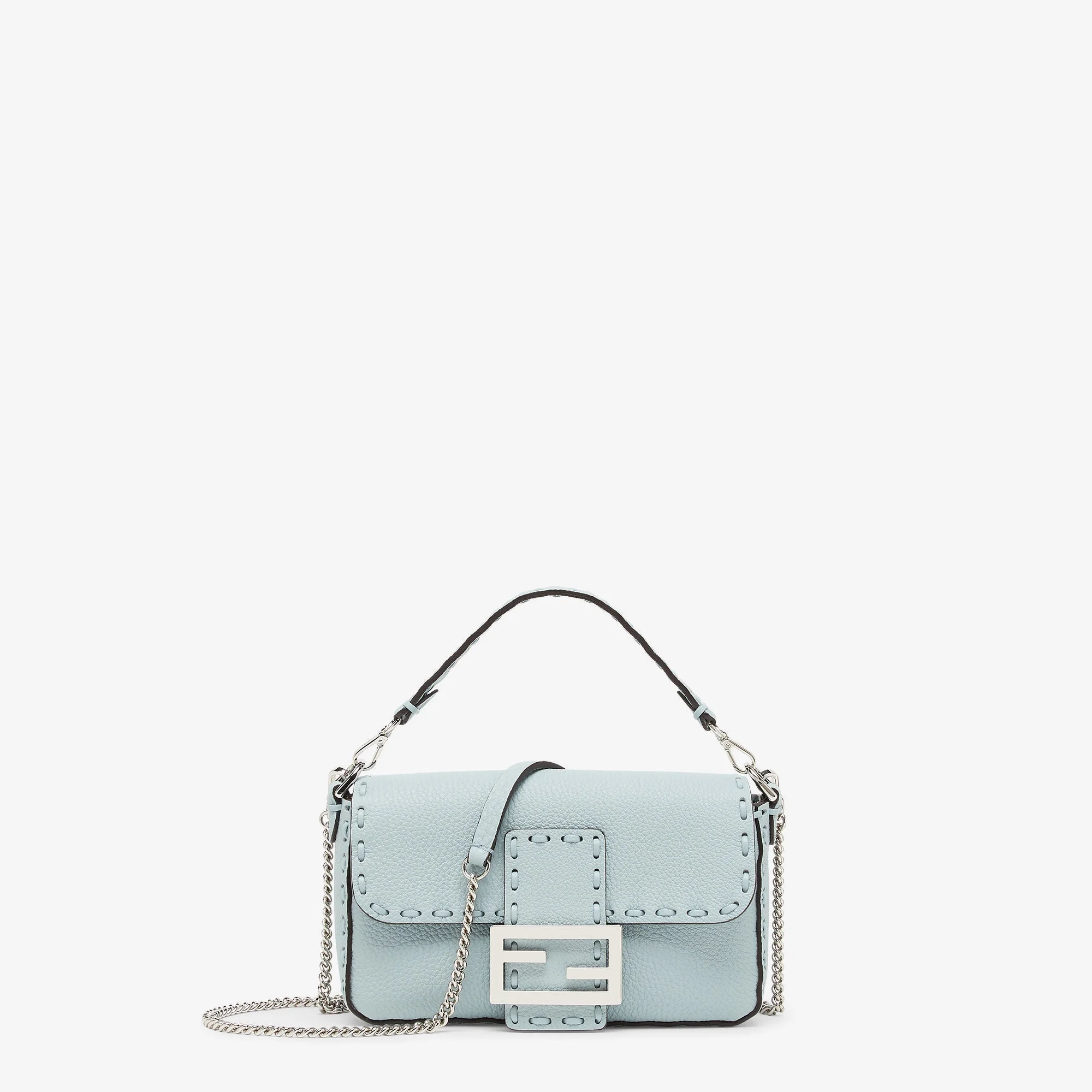 Fendi Baguette Mini Selleria — Light Blue Cuoio Romano