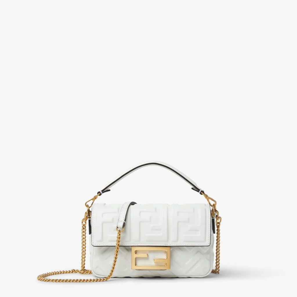 Fendi Baguette Mini — White Leather with Embossed FF Motif