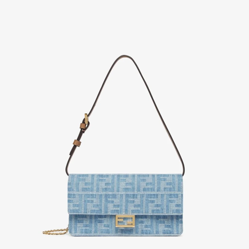 Fendi Wallet On Chain Baguette — Light Blue FF Denim