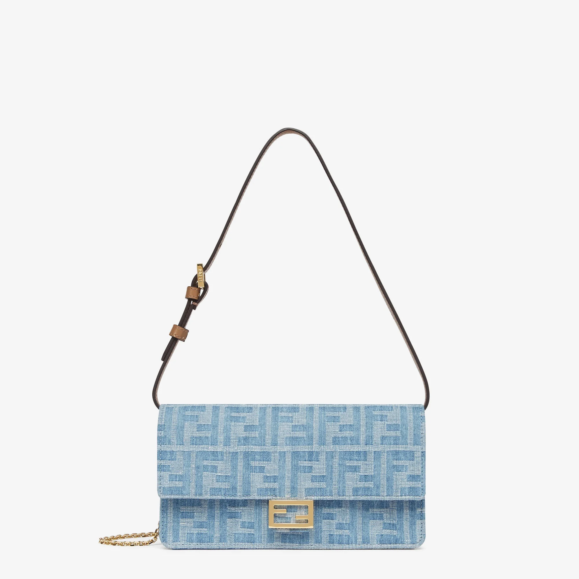 Fendi Wallet On Chain Baguette — Light Blue FF Denim